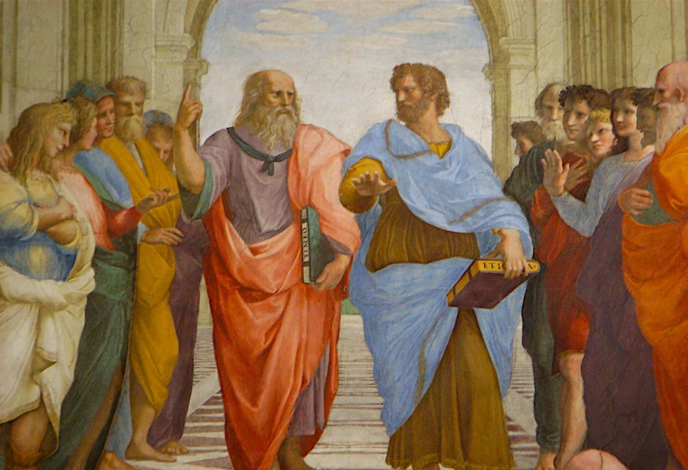Платон и Аристотель на фреске Рафаэля Санти "Афинская школа"