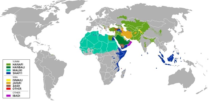 Карта распространения Ханафитского мазхаба